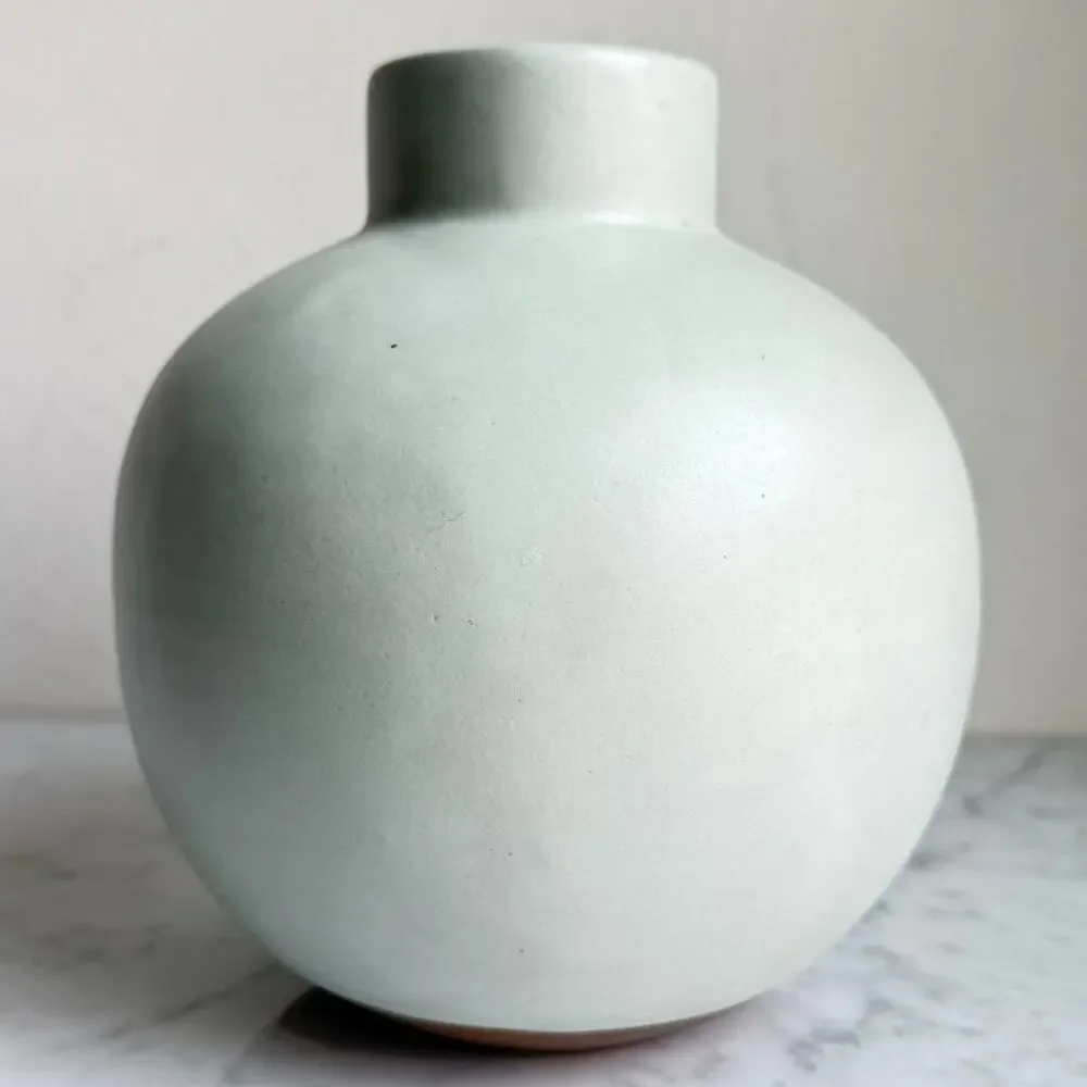 West Elm Mint Green Ceramic Vase Contemporary Modern Minimalist Farmhouse Decor